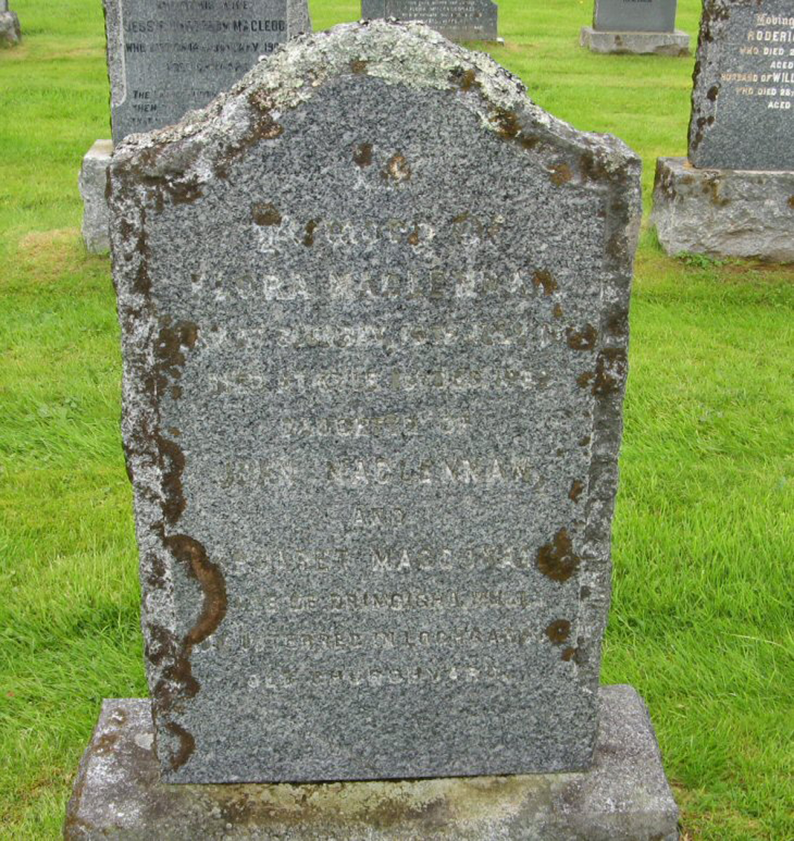 Photo of headstones/Flora MacLennan died 1952 MI Lochcarron New